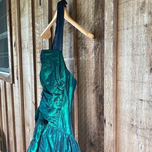 Gunne Sax By Jessica McClintock 80’s-90’s Halter Taffeta Green Bow Dress - Picture 6 of 16